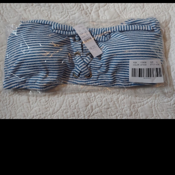 J.CREW Lace-up Bikini Top Faded Blue Stripe XL 42DD-44D BNWT SO - Picture 4 of 7